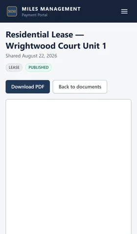 A lease document's detail page, showing the document viewer for reading or downloading the file.